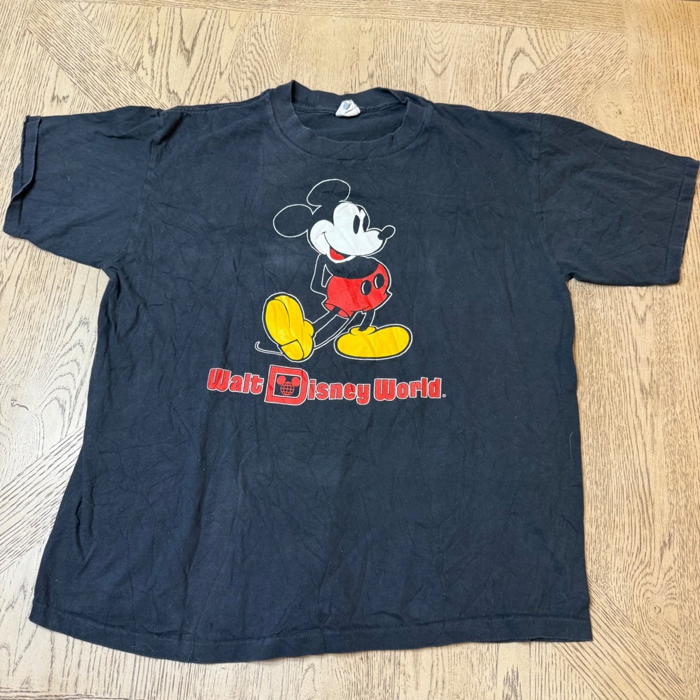 VTG Disney Large Black Walt Disney World Mickey Mouse‎ T Shirt Made in USA